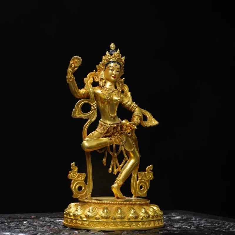 Nepal Gilded Copper Machig Labdron Statue - Wisdom Dakini Tibetan Buddhist Deity - Tantric Chod Lineage Figure (21cm / 8.3")