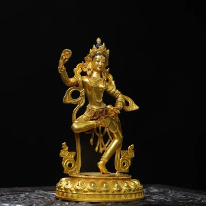 Nepal Gilded Copper Machig Labdron Statue - Wisdom Dakini Tibetan Buddhist Deity - Tantric Chod Lineage Figure (21cm / 8.3")
