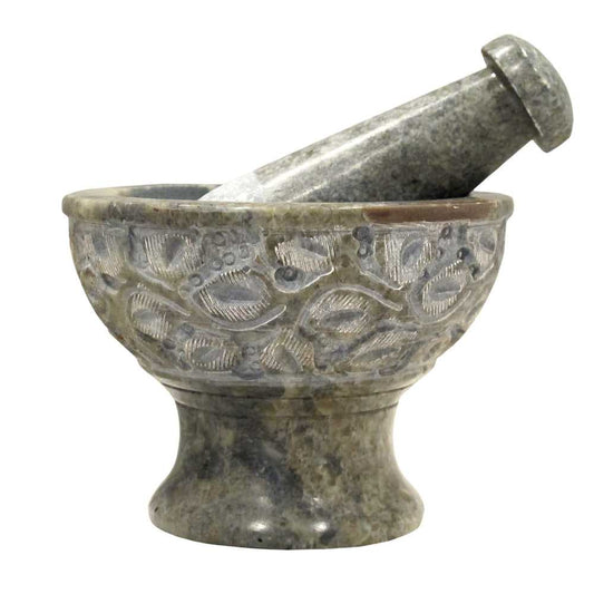 Mortar & Pestle Soapstone Mortar & Pestle Carved Leaves Natural 64207 (30170010) 19 $ Shop All The Witches Sage LLC Stew's Incense