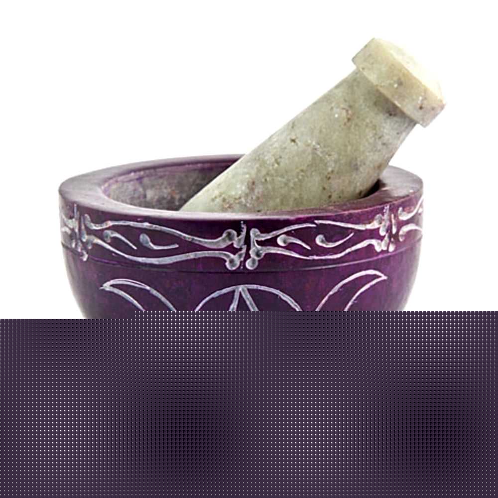 Mortar & Pestle Soapstone Mortar & Pestle Triple Moon Pentacle Purple SBR-561 (64224) 17 $ The Witches Sage LLC Stew's Incense