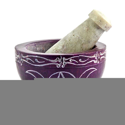 Mortar & Pestle Soapstone Mortar & Pestle Triple Moon Pentacle Purple SBR-561 (64224) 17 $ The Witches Sage LLC Stew's Incense