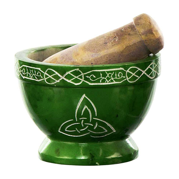 Mortar & Pestle Soapstone Mortar & Pestle Triquetra Green 64221 (7202) 17 $ The Witches Sage LLC Stew's Incense
