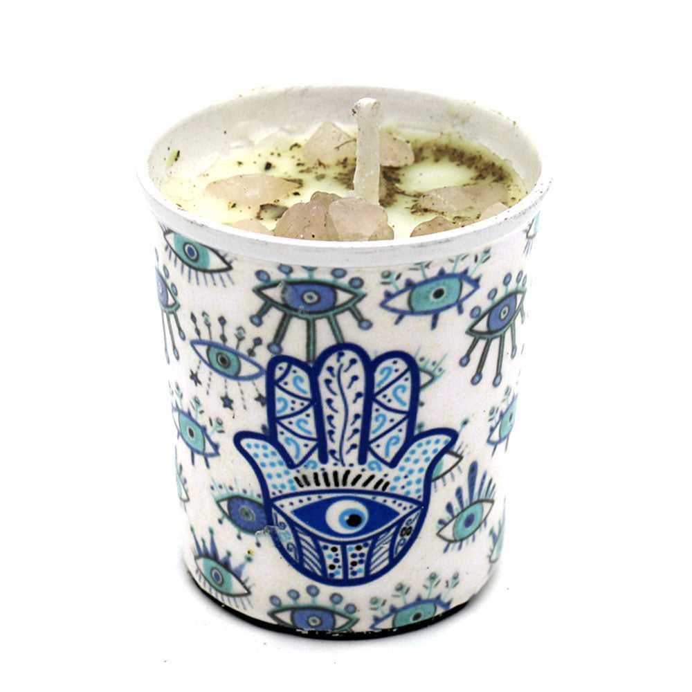 Candle Votive Scented Candle with Herbs and Crystal Stones - Hamsa Hand 14213-DEEKEY 7 $ The Witches Sage LLC Stew's Incense