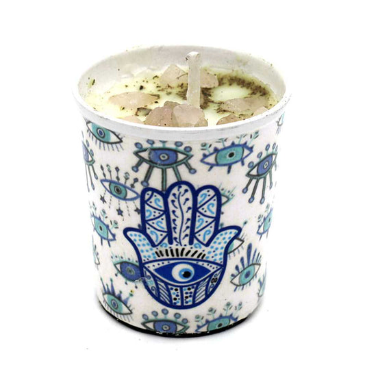 Candle Votive Scented Candle with Herbs and Crystal Stones - Hamsa Hand 14213-DEEKEY 7 $ The Witches Sage LLC Stew's Incense