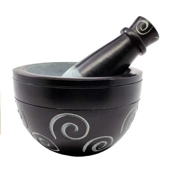 Mortar & Pestle Mortar & Pestle - Spiral Soapstone - Black SOB40 (7214) (SBR504) 16 $ The Witches Sage LLC Stew's Incense