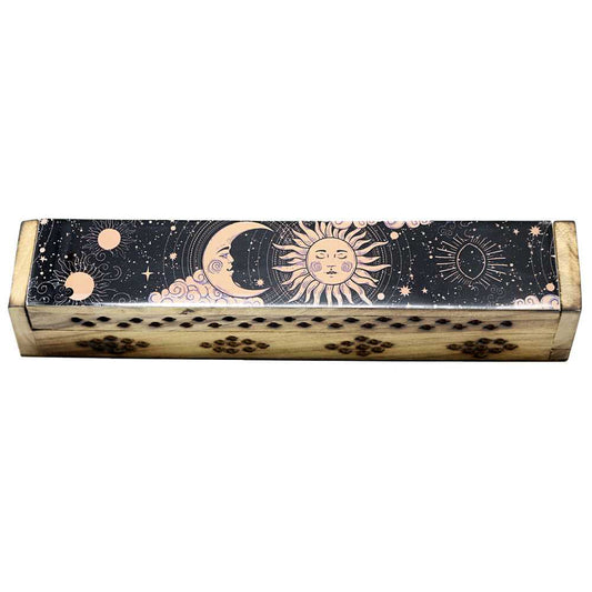 Incense Burner Sun and Moon Wooden Coffin Box Incense Burner 14082 12 $ Shop All The Witches Sage LLC Stew's Incense