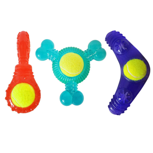 TPR Tennis Ball Tennis Ball Dog Toy Variety Pack (Boomerang, 3-Bone Squeaker, Orange Squeaker) TPR200VP 27 $ Pet Lovers Store American Pet Supplies Stew's Incense