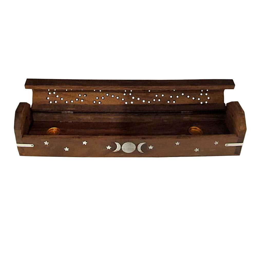Incense Holder Triple Moon Wood Incense Box Burner ER12D 7 $ Shop All The Witches Sage LLC Stew's Incense
