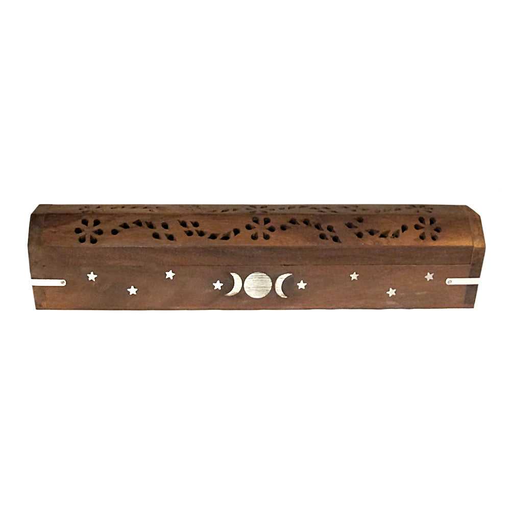 Incense Holder Triple Moon Wood Incense Box Burner ER12D 7 $ Shop All The Witches Sage LLC Stew's Incense