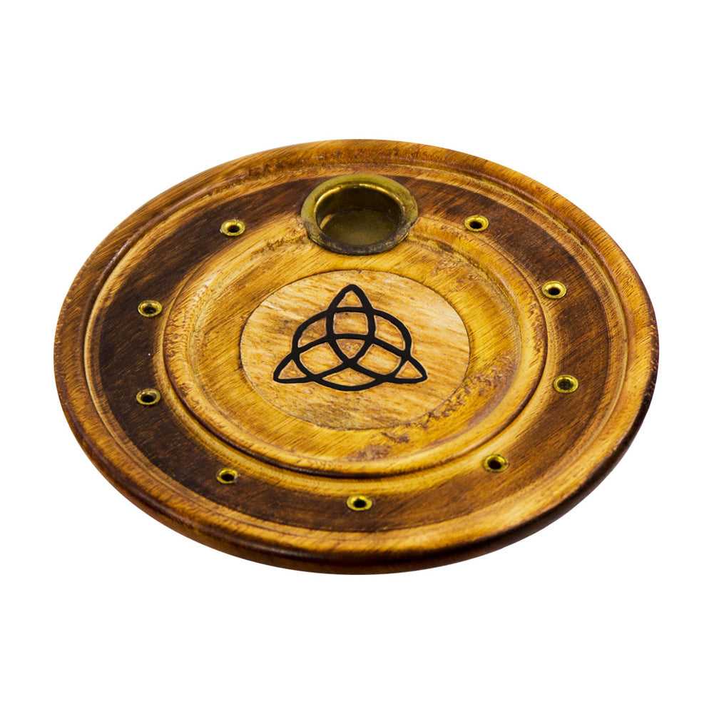 Incense Burner Triquetra Wood Round Cone Burner 90105 5 $ The Witches Sage LLC Stew's Incense