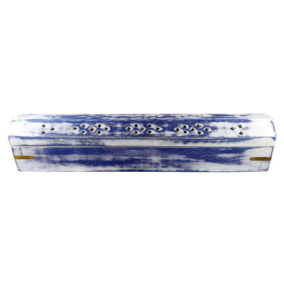 Incense Holder White Wash Wood Incense Box Burner (Blue) 802B 6 $ The Witches Sage LLC Stew's Incense