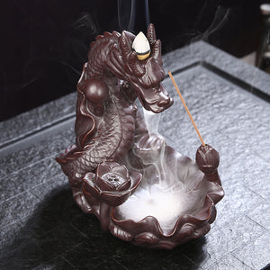 Dragon Decoration Incense Burner Purple Clay Ceramics Back Flow
