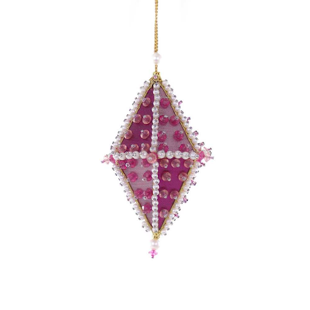 Seasonal Decor, Christmas Retro Pink Beaded And Sequined Diamond Ornament MO-5723 14 $ Shop All Quirks! Stew's Incense
