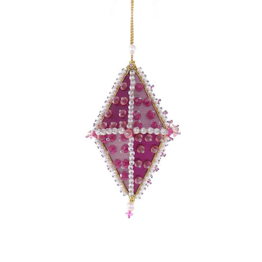 Seasonal Decor, Christmas Retro Pink Beaded And Sequined Diamond Ornament MO-5723 14 $ Shop All Quirks! Stew's Incense