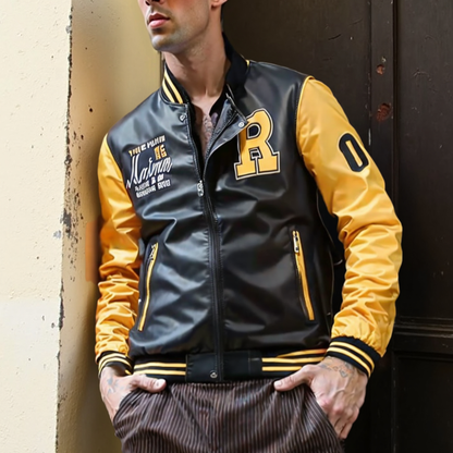 Men Jacket Promo 2025 Mens Baseball Faux Leather Jacket OP0323MJ-YEL-S 86 $ Coats Onetify Stew's Incense