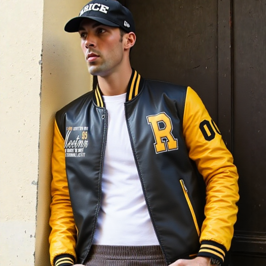 Men Jacket Promo 2025 Mens Baseball Faux Leather Jacket OP0323MJ-YEL-S 86 $ Coats Onetify Stew's Incense