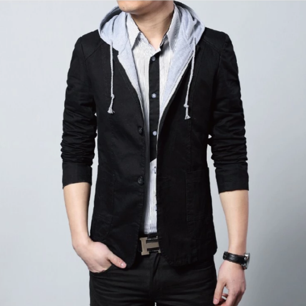 Men Blazer Mens Street Style Hooded Blazer in Black CMU30231C47-BLK-XS 64 $ Coats Onetify Stew's Incense