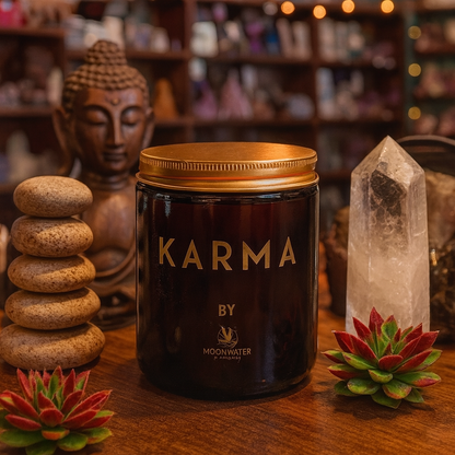  KARMA CANDLE - HIDDEN CRYSTALS INSIDE! Organic Soy 8oz, Insanely long lasting! sku-41613126533210 32 $ Shop All Moon Water Apothecary Stew's Incense