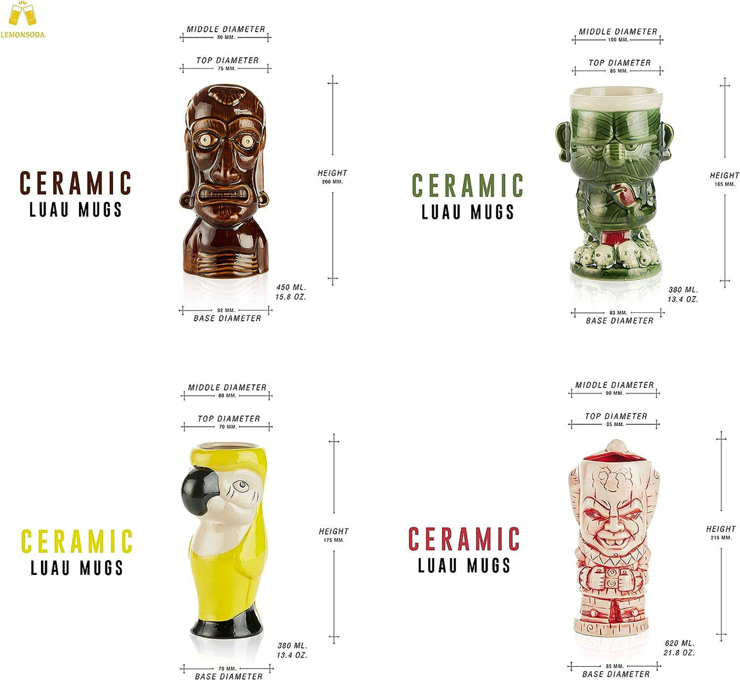 Mugs Ceramic Hawaiian Luau Tiki Mug Set of 4 LS2075 49 $ Shop All Quirks! Stew's Incense