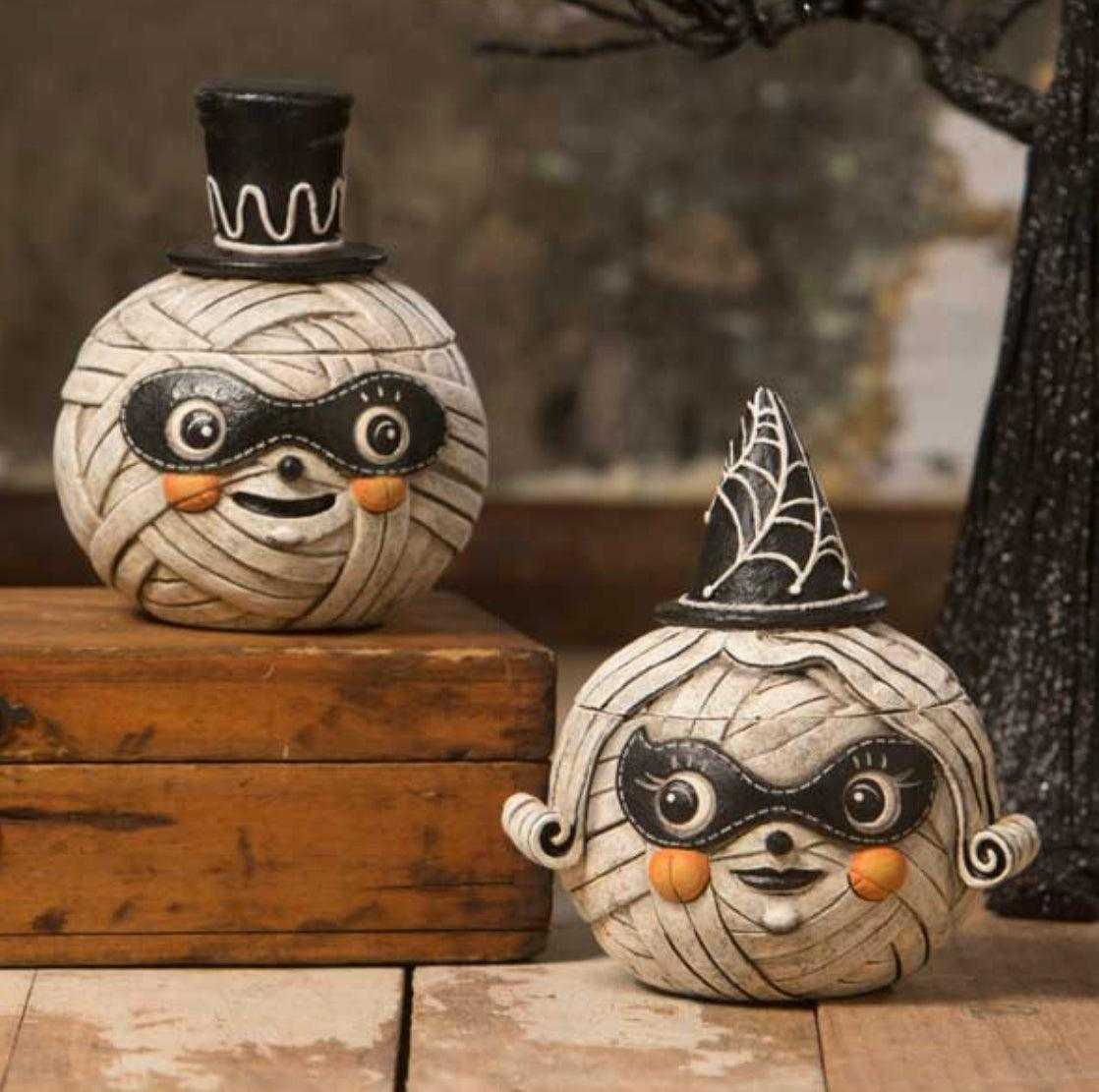 Seasonal Decor, Halloween Mummies Mia & Moe Containers by Johanna Parker for Bethany Lowe JP2031 & 129 $ Quirks! Stew's Incense