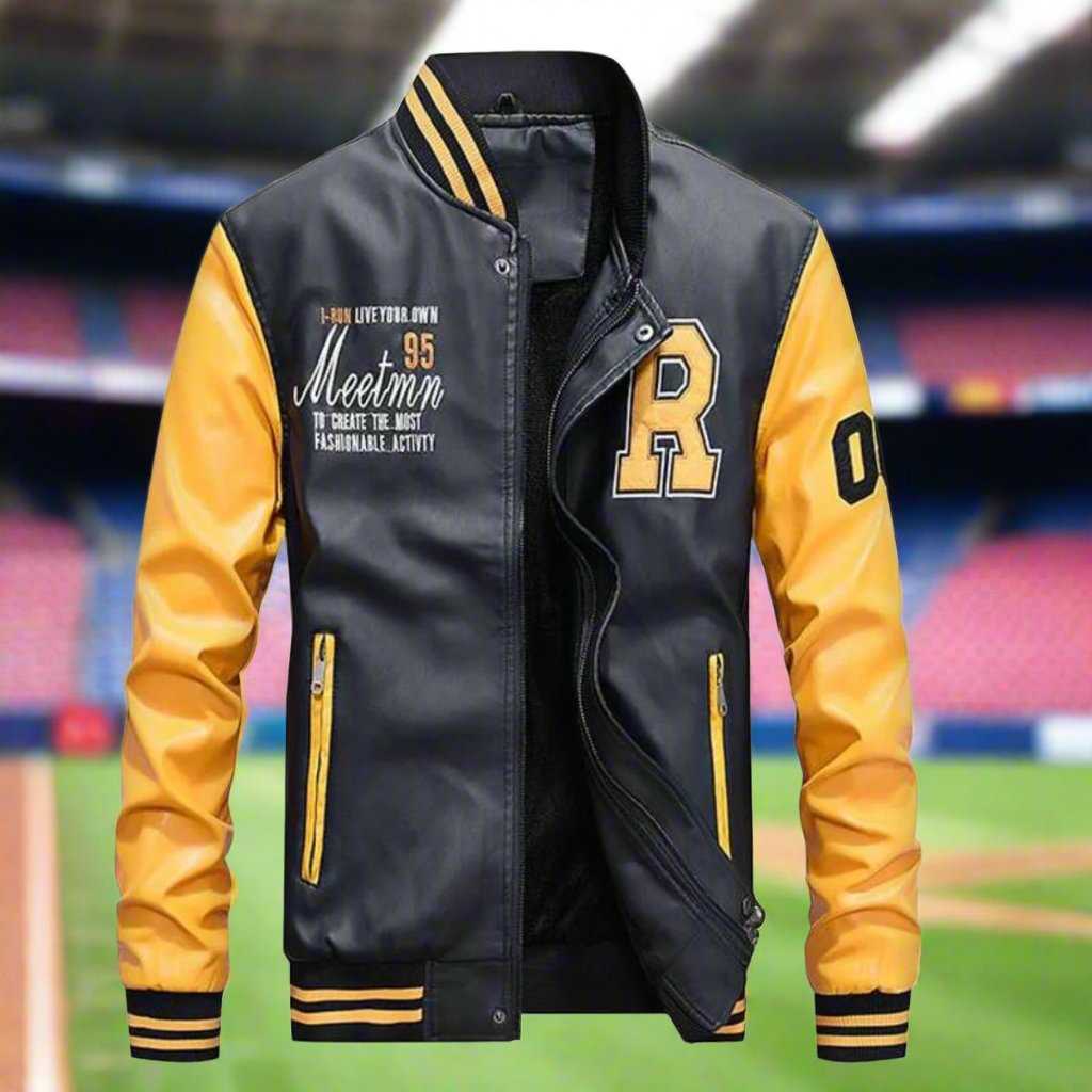 Men Jacket Promo 2025 Mens Baseball Faux Leather Jacket OP0323MJ-YEL-S 86 $ Coats Onetify Stew's Incense