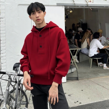 Men Sweaters and Cardigans Mens Hooded Pull Over Sweater ONFYMS250901J1K2-RED-M 79 $ Coats Onetify Stew's Incense