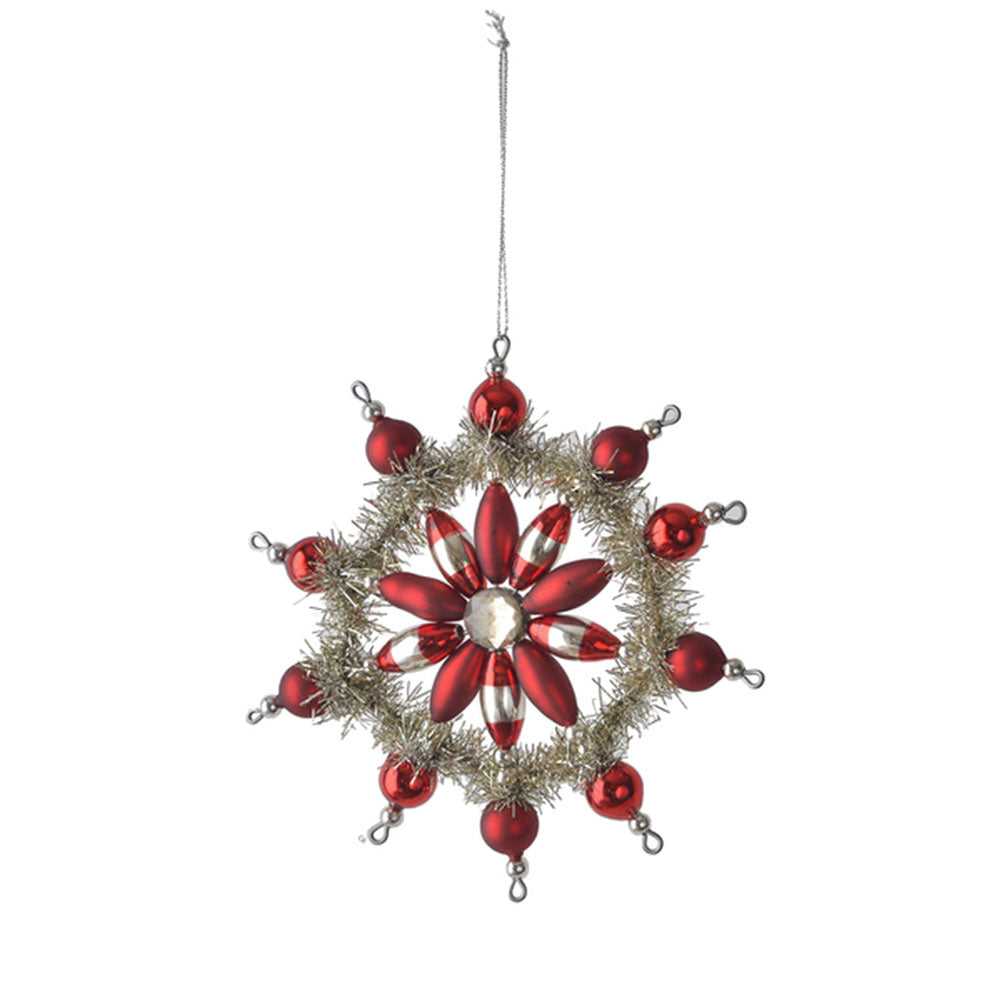 Holiday Ornaments Vintage Style Glass & Tinsel Snowflake Ornament RED MX184605 16 $ Christmas Quirks! Stew's Incense