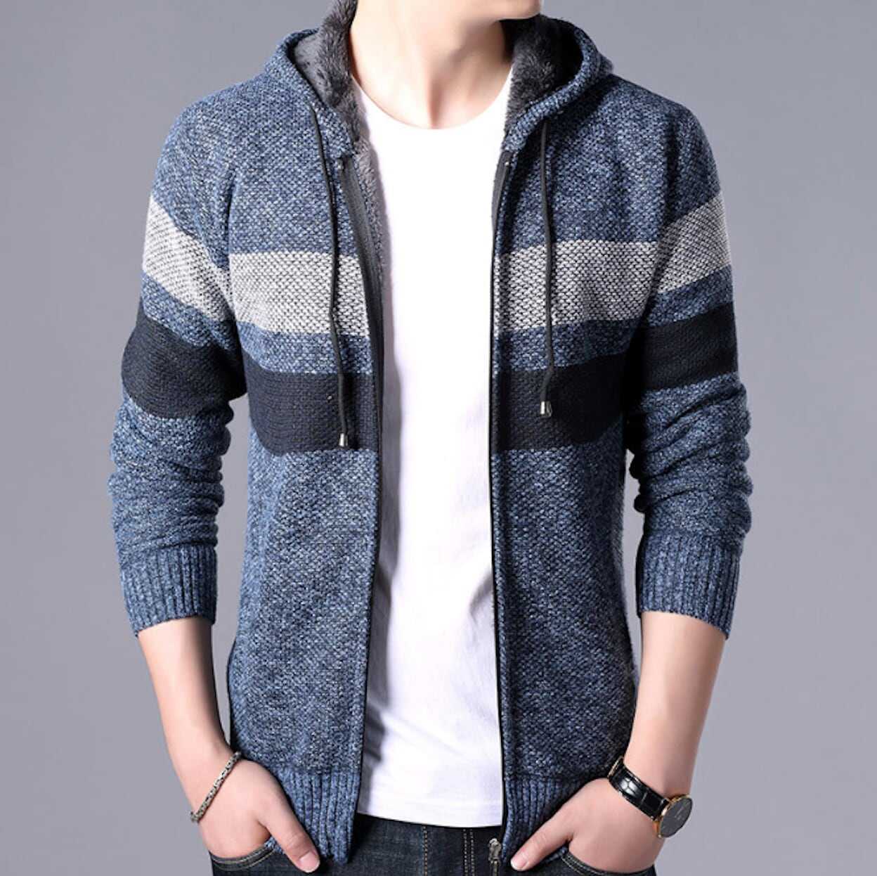 Men Sweaters and Cardigans Mens Striped Knit Cardigan with Hood OPMJ0807195E-LGRY-XS 64 $ Shop All Onetify Stew's Incense