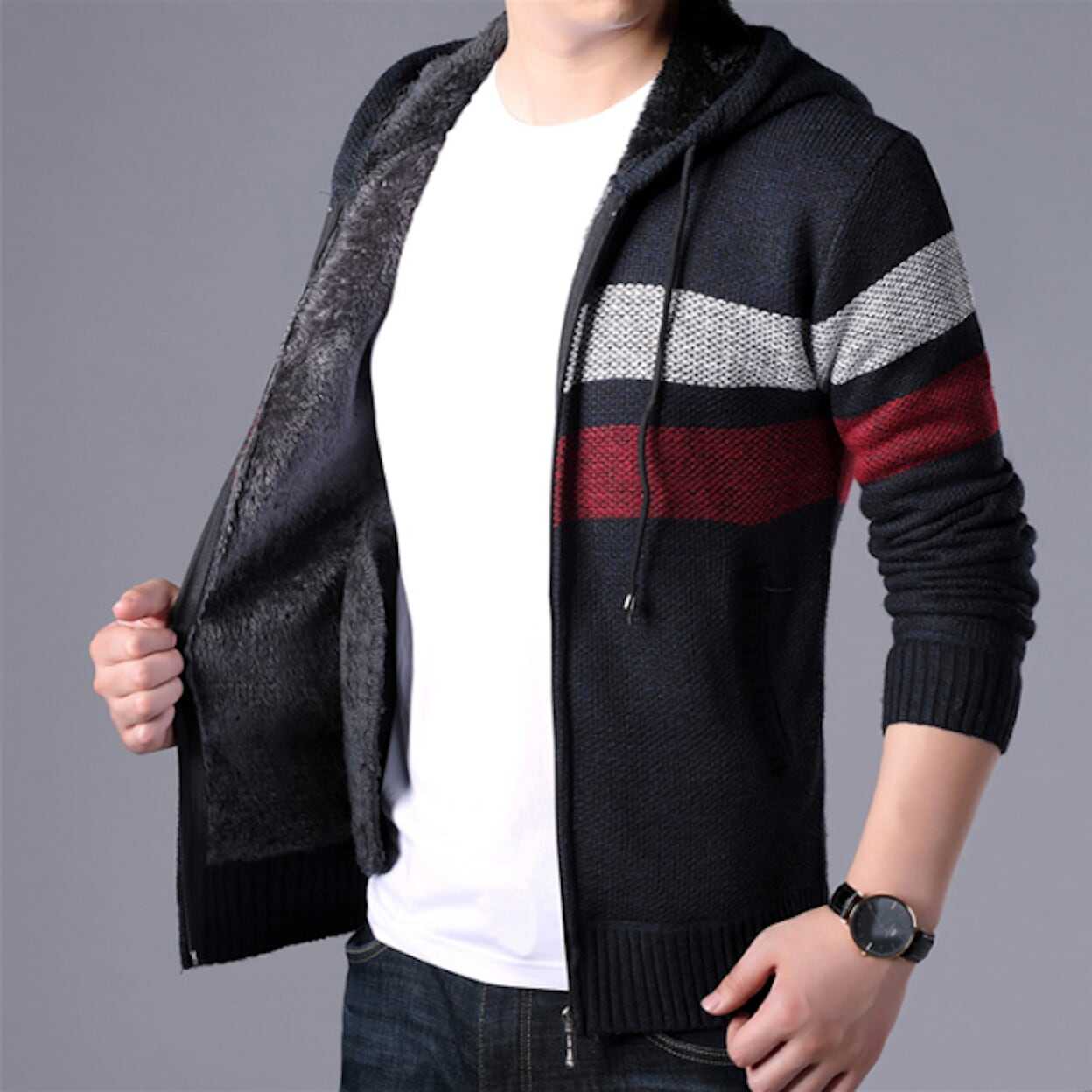 Men Sweaters and Cardigans Mens Striped Knit Cardigan with Hood OPMJ0807195E-LGRY-XS 64 $ Shop All Onetify Stew's Incense