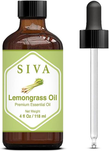 Siva Lemongrass Essential Oil 4oz (118ml) Premium Essential Oil with Dropper for Diffuser, Aromatherapy, Hair Care, Scalp Massage, Skin Care, Soaps & Candles