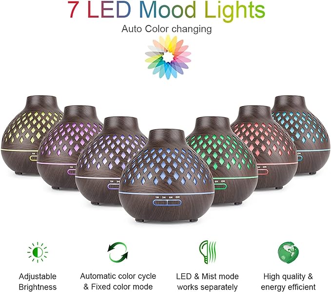 SPLITSKY 500ML Diffusers for Essential Oils Large Room, Cool Mist Aromatherapy Air Scent Diffuser with Remote Control,10 Hours of Quiet Operation, 7 LED Light Lolors, Timer, for Bedroom,Home