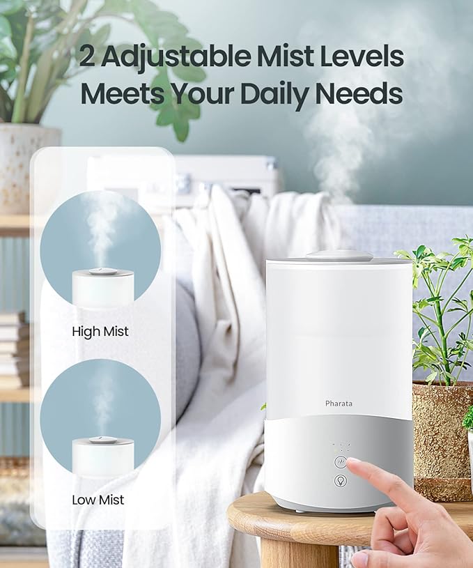 Humidifiers for Bedroom, 4.0L Humidifier with Essential Oil Diffuser, Top Fill Ultrasonic Cool Mist Humidifier for Large Room, Sleep Mode, Adjustable mist output, Auto Shut-Off