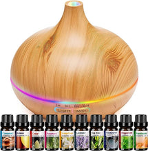 Load image into Gallery viewer, HLS 550ml Aroma Diffusers for Essential Oils Large Room with 10 Essential Oils,Ultrasonic Aromatherapy Diffuser for Home Bedroom, Cool Mist Humidifier Vaporizer